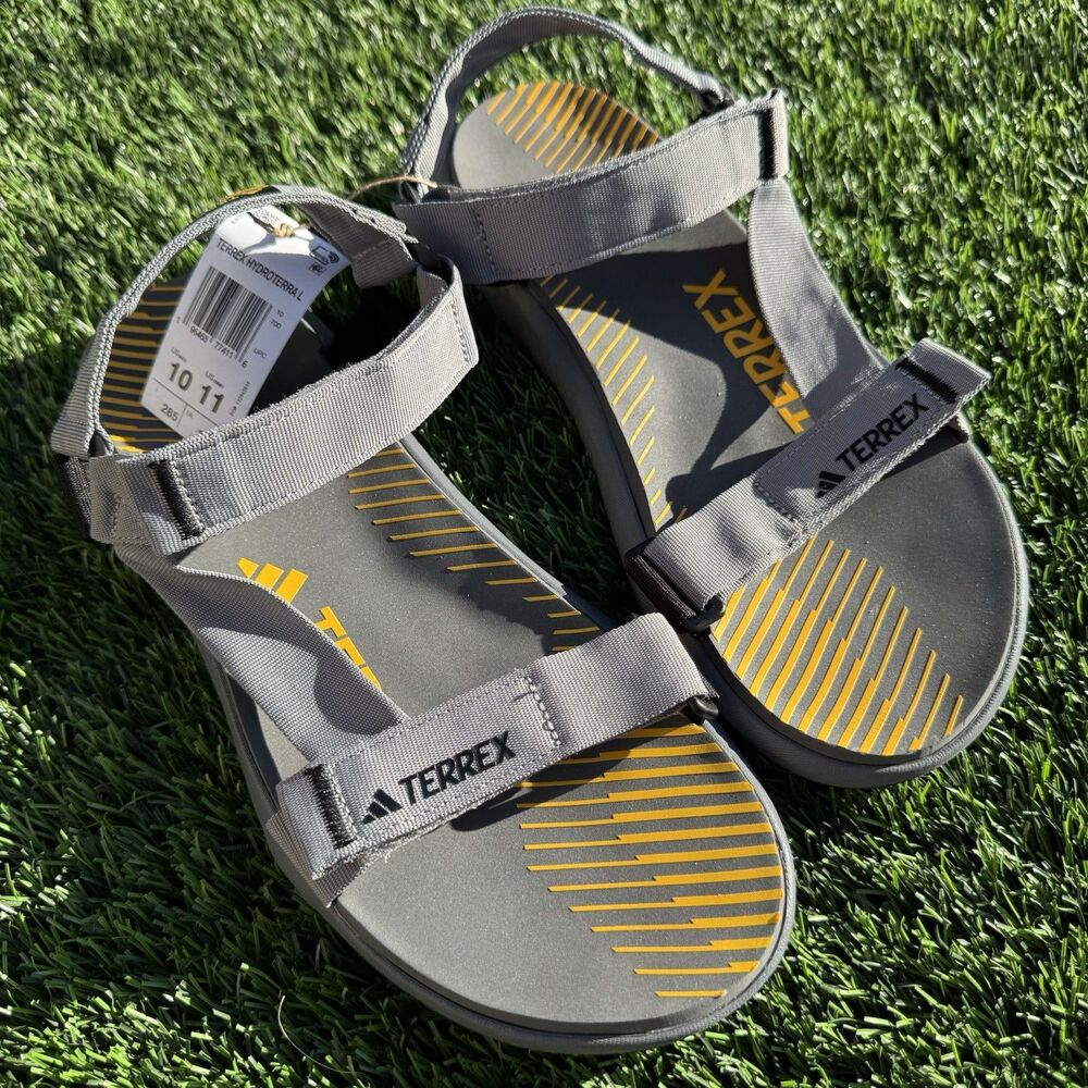 Adidas Terrex Hydroterra Sandals Size Men’s 10 Charcoal Gray with Yellow Stripes